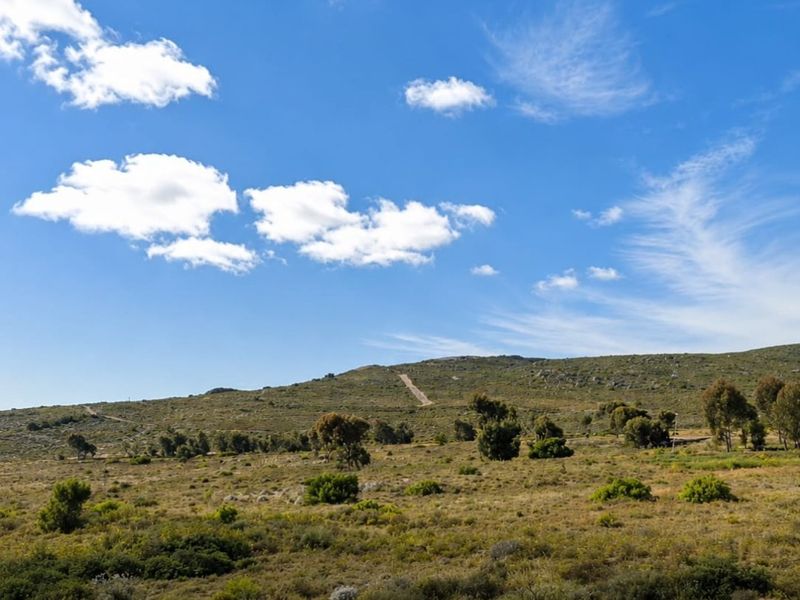 A scenic view of the expansive, undeveloped residential land featuring natural terrain and native vegetation under a clear blue sky.