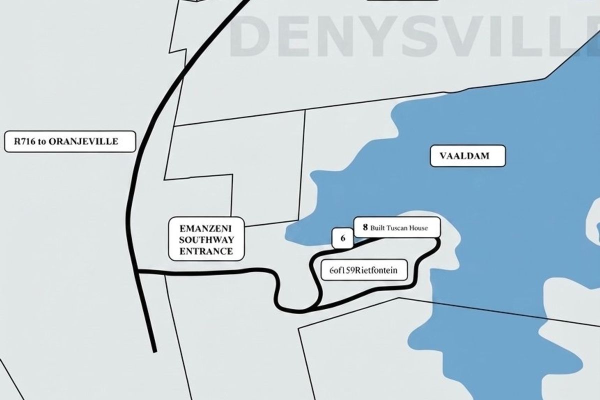 A map showing the location of the property in relation to local roads and the Vaaldam.
