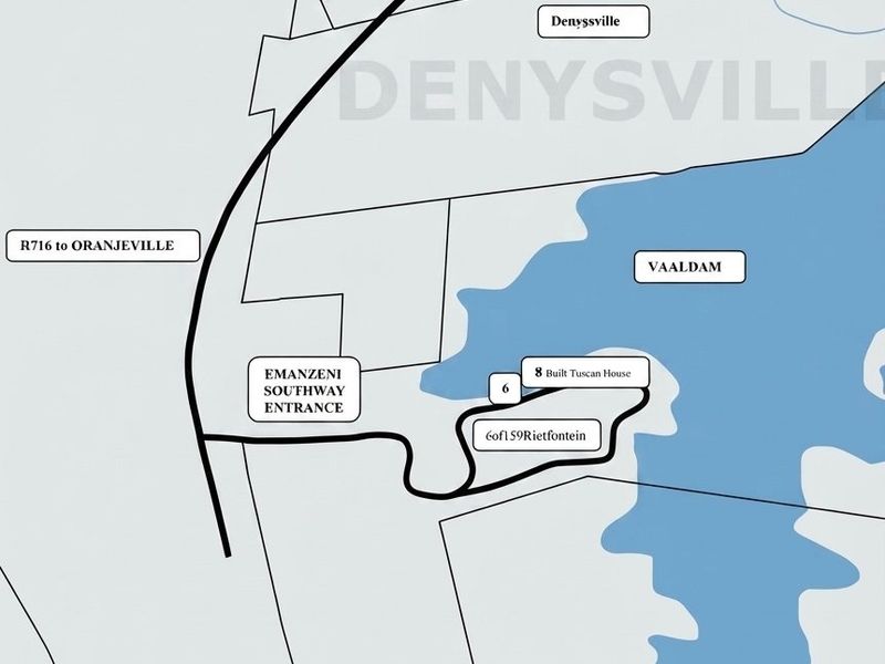 A map showing the location of the property in relation to local roads and the Vaaldam.