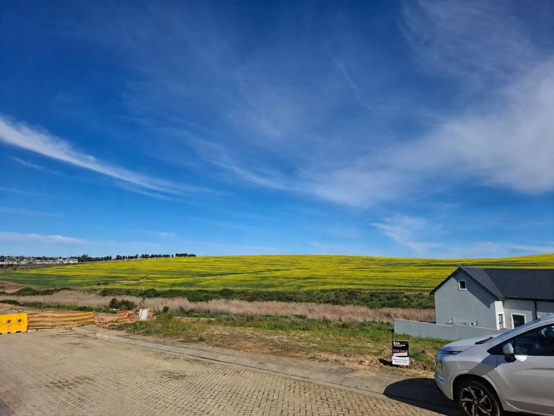 A view of a vacant residential plot featuring paved road access and scenic open landscape views.