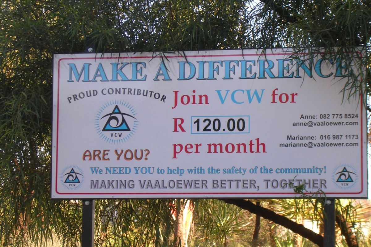 A community safety sign located on the property.