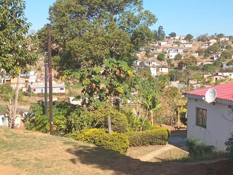 An elevated view overlooking a residential neighborhood with surrounding trees and natural landscape.