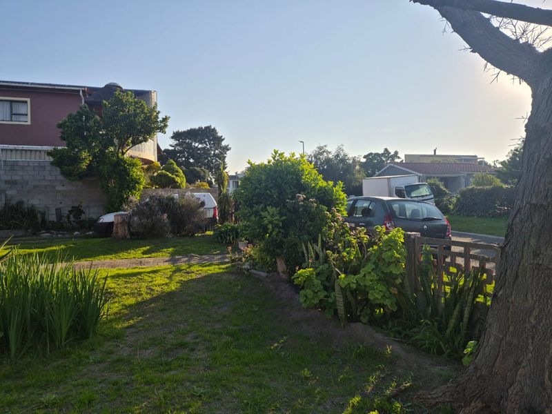 A view of the property garden featuring a lawn, mature trees, and a boundary fence.