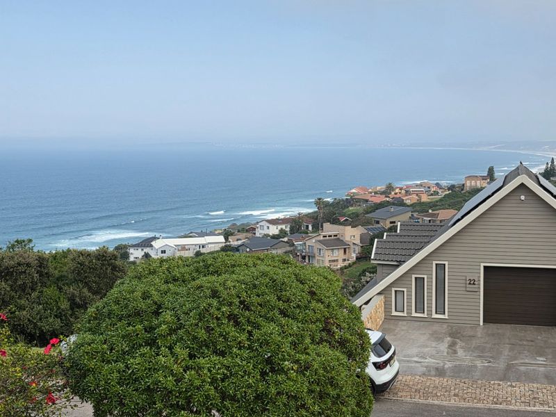 Elevated coastal view overlooking a residential neighborhood with a clear perspective of the ocean and coastline.