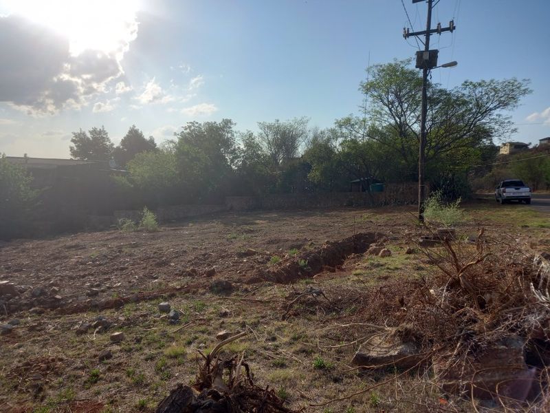 A vacant residential plot featuring a utility pole and stone boundary wall, ready for development.