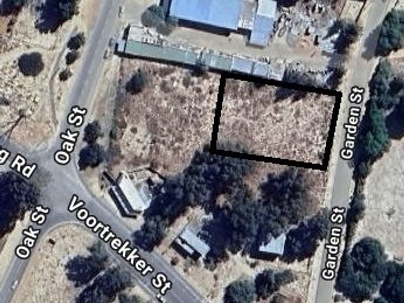 Aerial view of a vacant residential plot situated between Oak Street and Garden Street, offering clear access and development potential.