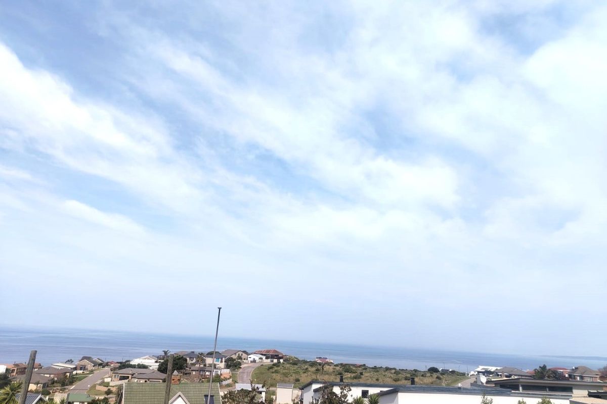 A scenic elevated view overlooking the coastal residential neighborhood and the ocean horizon.