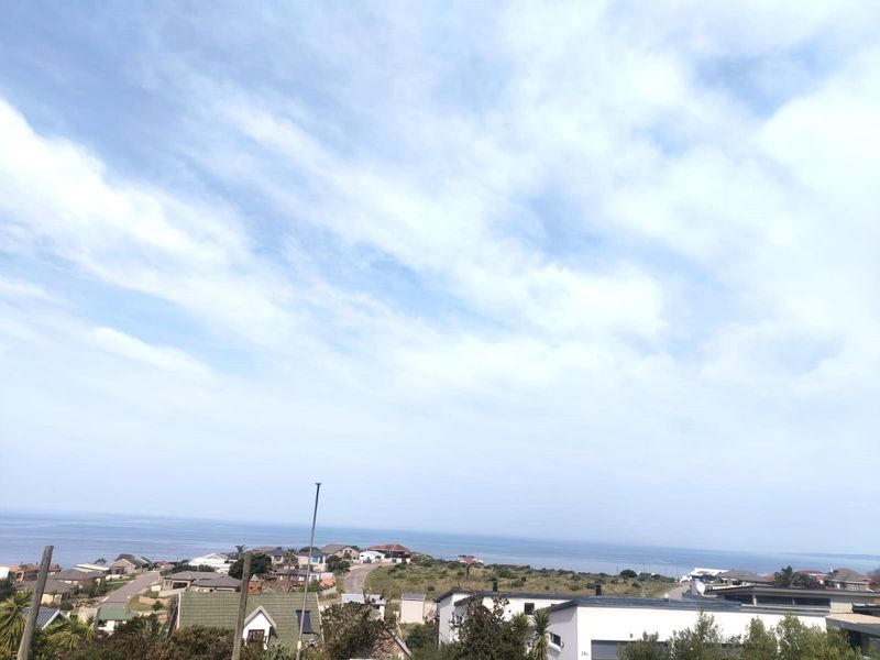 A scenic elevated view overlooking the coastal residential neighborhood and the ocean horizon.