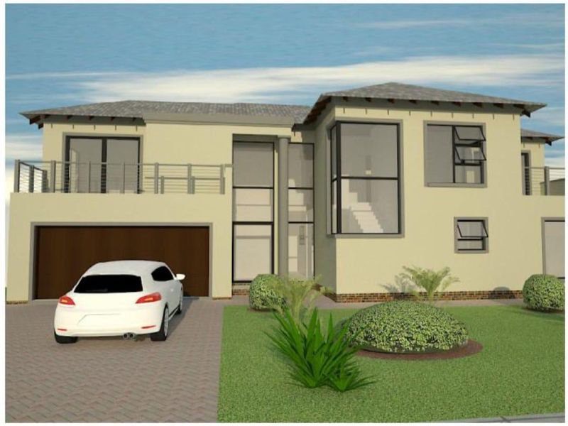 A digital architectural rendering of a modern two-story residential property featuring a double garage, balcony, and paved driveway.