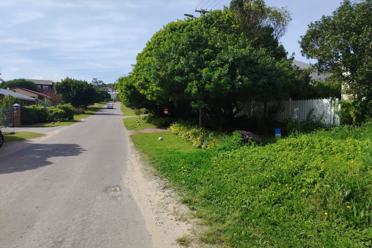 A view of the residential street approach, featuring a paved road, established trees, and perimeter fencing along the property boundary.