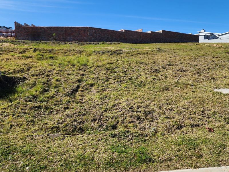 A sloped residential vacant land plot featuring a brick boundary wall and existing utility access points.