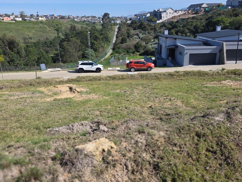 A view of a vacant residential plot overlooking a paved street and neighboring houses in a suburban estate setting.