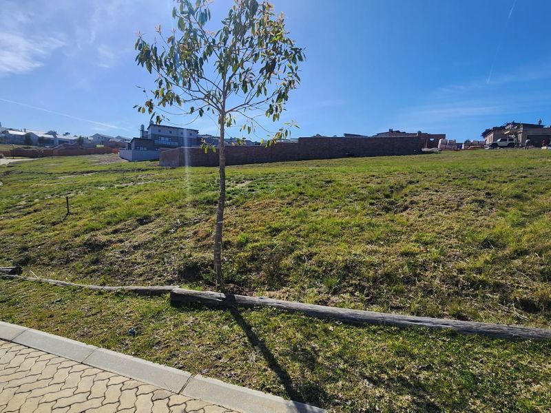 A vacant residential plot featuring a gentle slope, paved verge, and established boundary wall in a developing estate.