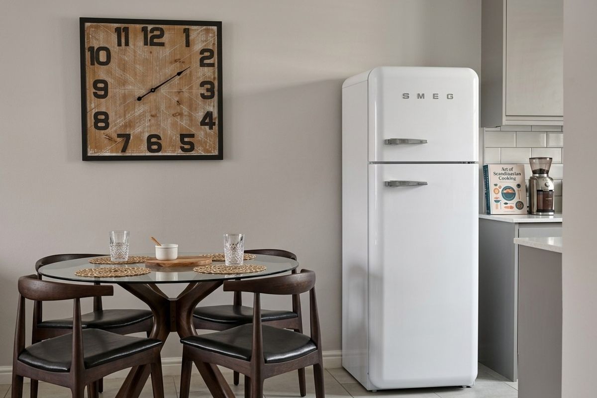 A modern kitchen area featuring grey cabinetry, a subway tile backsplash, stone countertops, and tiled flooring, creating a clean and functional space.