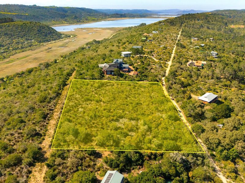 Aerial view of a vacant residential plot featuring natural vegetation and surrounding landscape views.