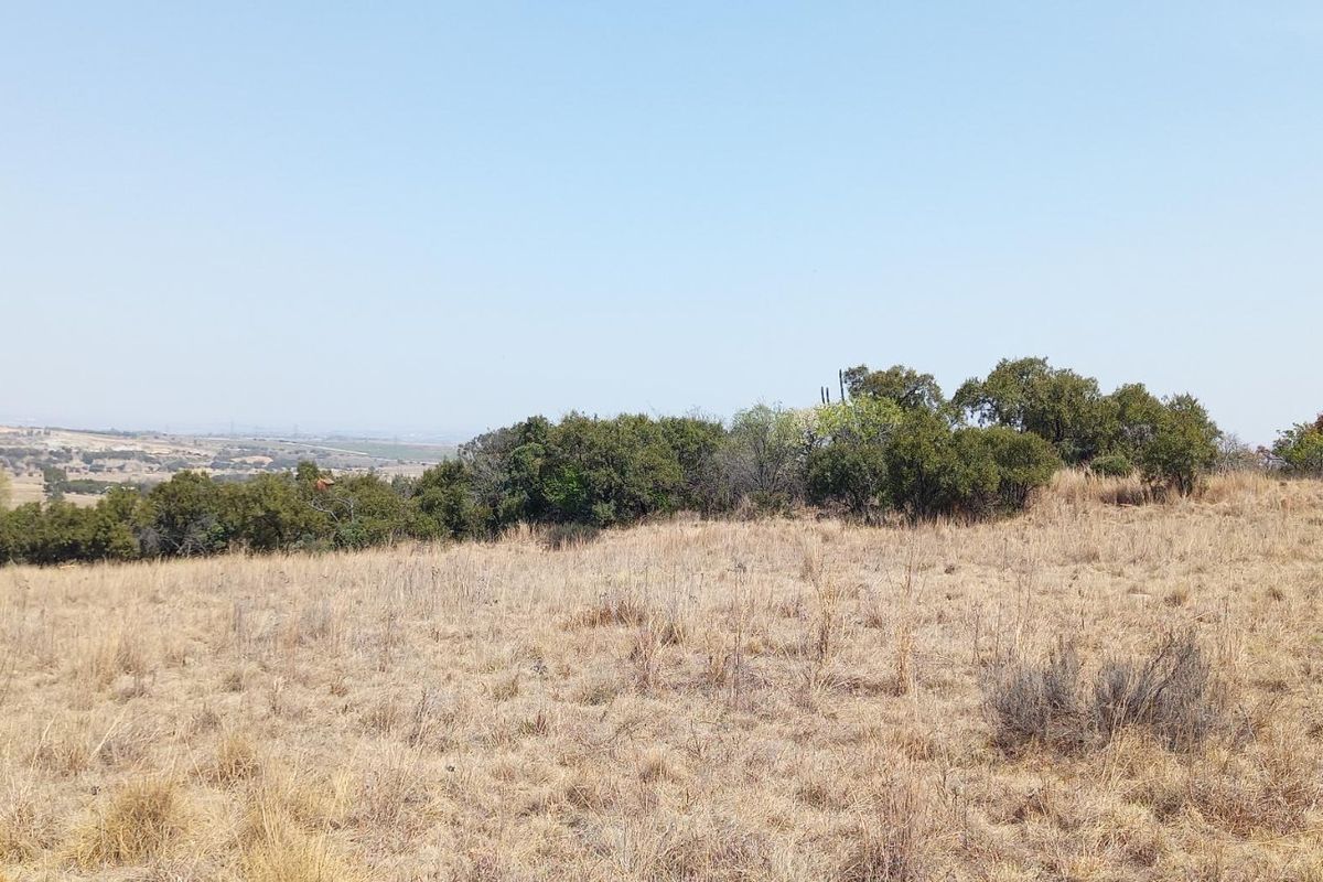 A wide-angle view of the vacant residential land, featuring natural dry grass, native shrubs, and distant landscape views.