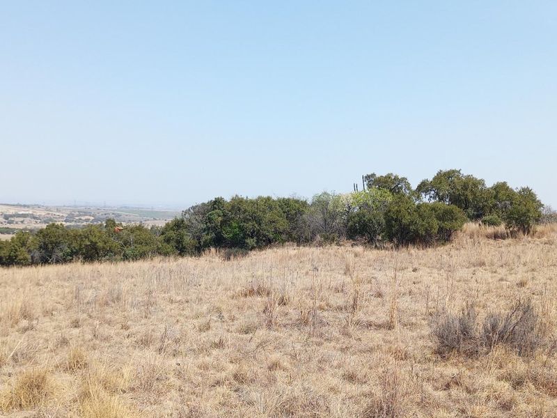 A wide-angle view of the vacant residential land, featuring natural dry grass, native shrubs, and distant landscape views.