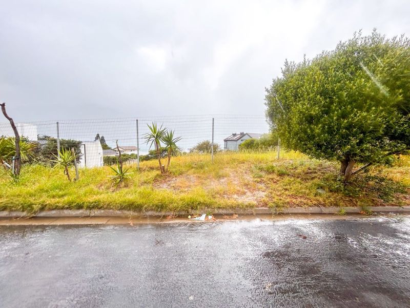 Street-level view of a vacant residential plot featuring wire mesh fencing and a concrete curb along the roadside.