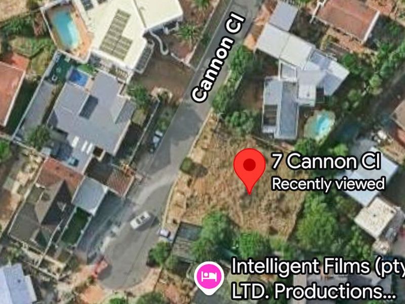 An aerial satellite view of the residential vacant land plot located at 7 Cannon Close, showing the surrounding neighborhood context.