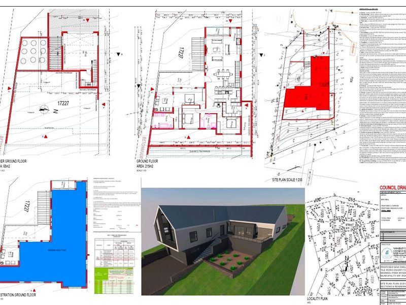 A comprehensive architectural document showing floor plans, site layout, locality map, and a 3D rendering of the proposed dwelling.