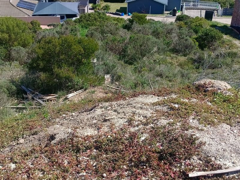 An elevated view of an unlandscaped, sloped plot of land featuring natural vegetation and uneven terrain.