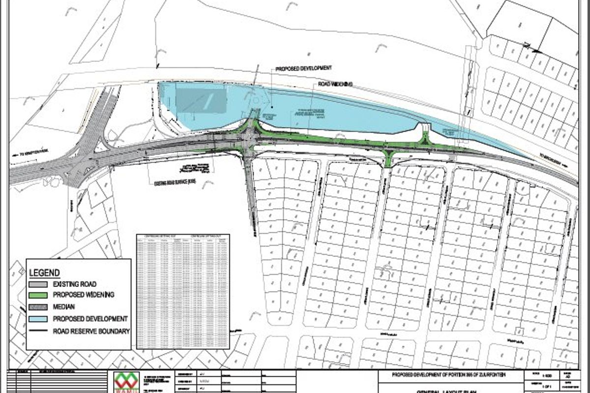 A detailed general layout plan showing the proposed development and road widening infrastructure for the residential property.