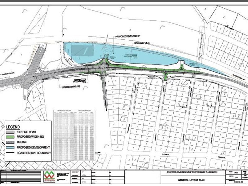A detailed general layout plan showing the proposed development and road widening infrastructure for the residential property.