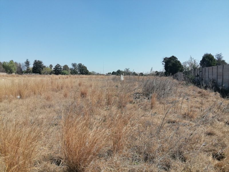 An expansive, undeveloped plot of land featuring dry, overgrown grass and a precast concrete boundary wall along the perimeter.