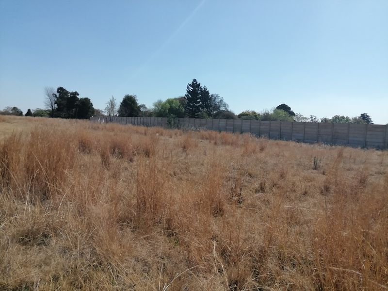 A vacant residential plot featuring dry grass and a precast concrete boundary wall along the perimeter.