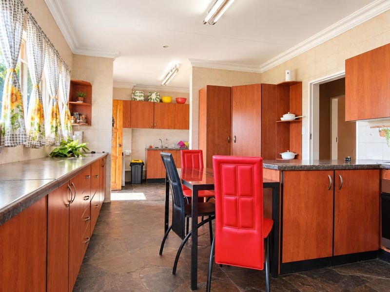 Open-plan kitchen featuring laminate cabinetry, built-in oven, gas hob, extractor fan, and tiled flooring with coved cornicing.