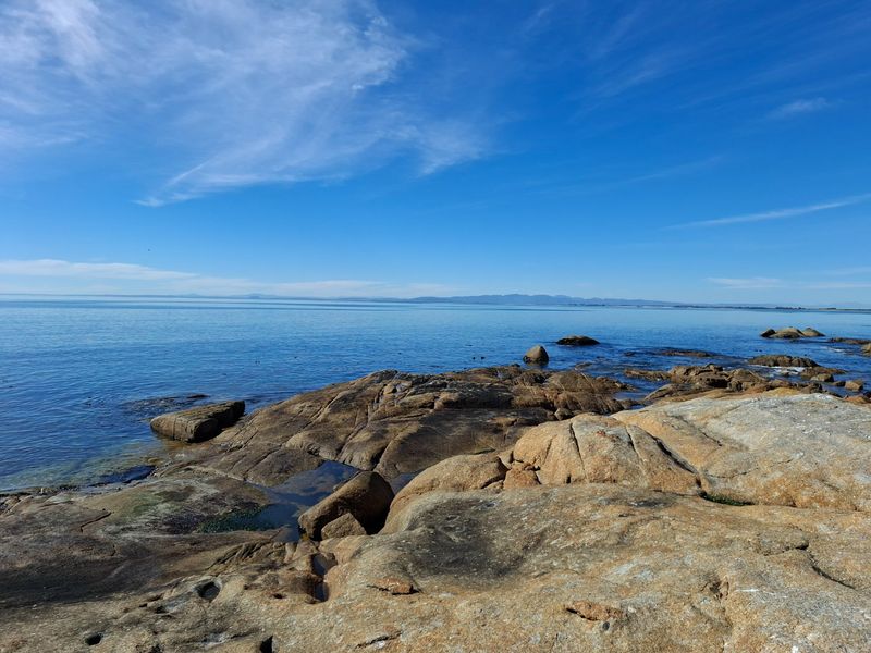 A scenic view of the coastal rock formations and open ocean, highlighting the natural beauty and waterfront location of the property.