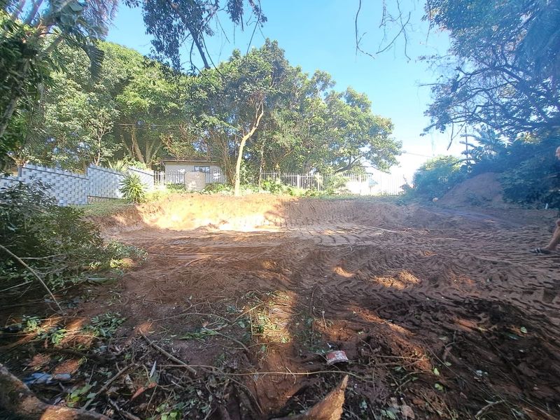 A vacant residential plot featuring cleared earth, mature trees, and perimeter boundary walls, offering a blank canvas for future development.