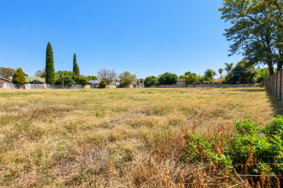 A spacious, level vacant residential plot featuring established boundary walls and mature trees, offering a blank canvas for future development.