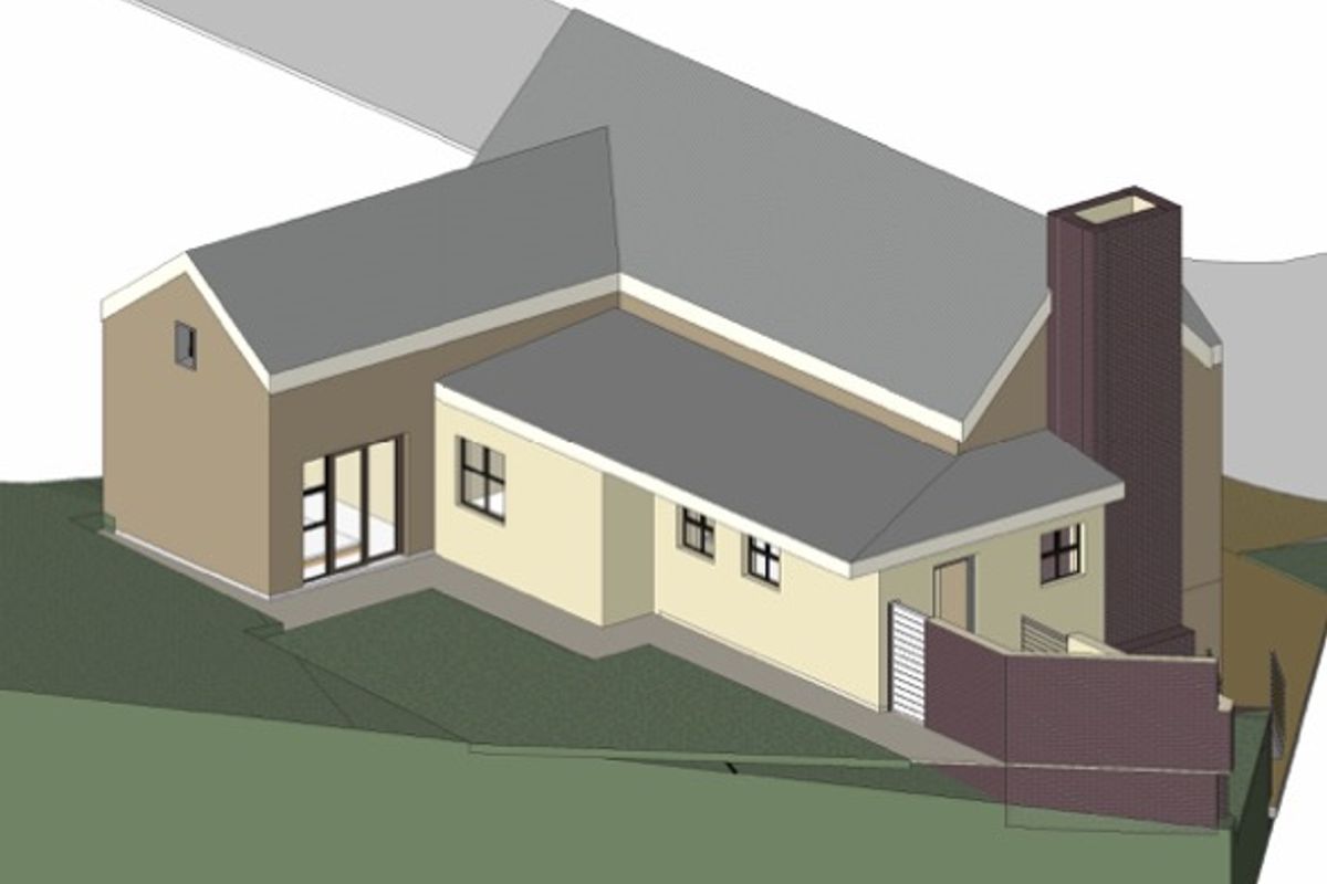 A 3D architectural rendering showing the exterior design and massing of the proposed residential property.