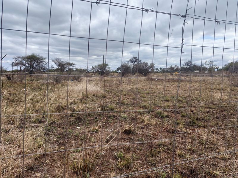 A view of a vacant residential plot enclosed by wire mesh fencing with native vegetation and scattered trees.