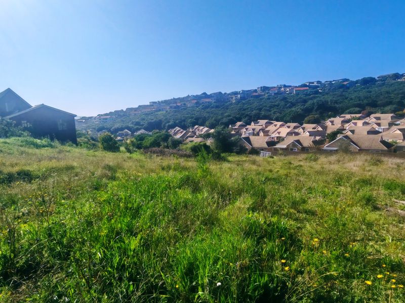 A view of an undeveloped residential plot of land with surrounding neighborhood housing and hillside vegetation in the background.