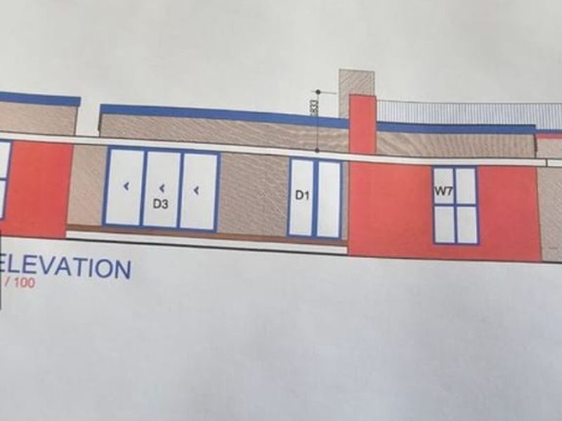 An architectural elevation drawing showing the proposed facade design for the residential property.