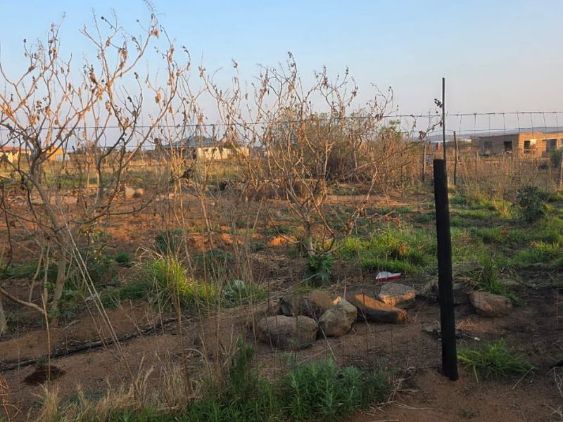A view of a vacant residential plot featuring natural vegetation, rocky terrain, and perimeter wire fencing.