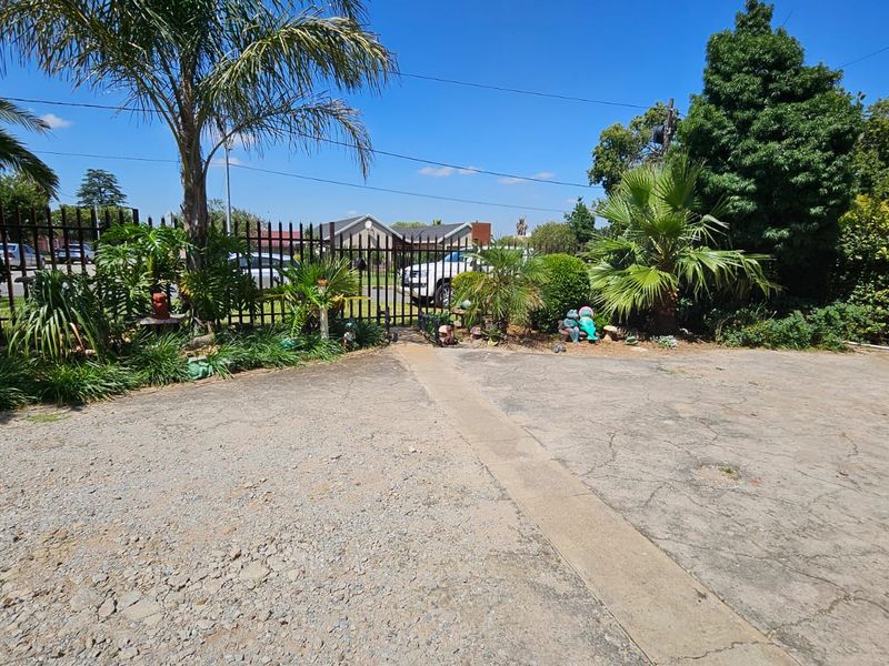 Front exterior view showing a concrete driveway, metal perimeter fencing, and established garden landscaping.