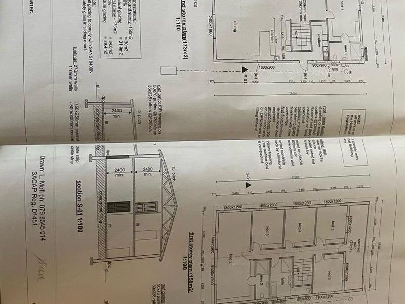 Architectural floor plan for a proposed double-storey dwelling, detailing ground and first-floor layouts, dimensions, and structural specifications.