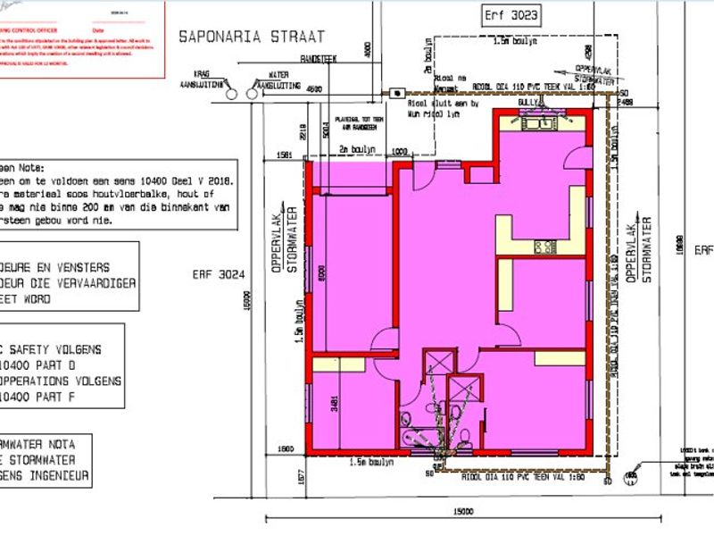Architectural floor plan showing the layout and site specifications for the property.