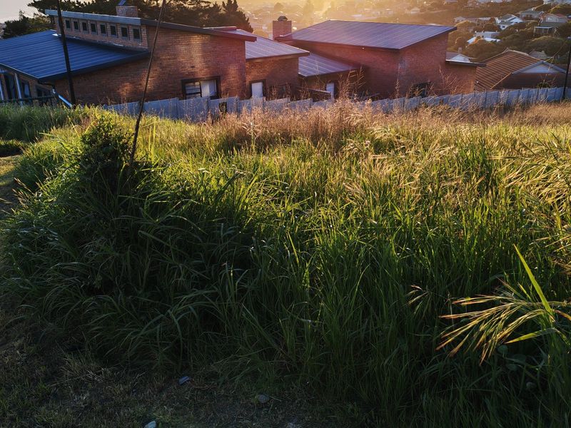 A view of a sloped, vacant residential plot featuring overgrown grass with surrounding neighborhood houses in the background.