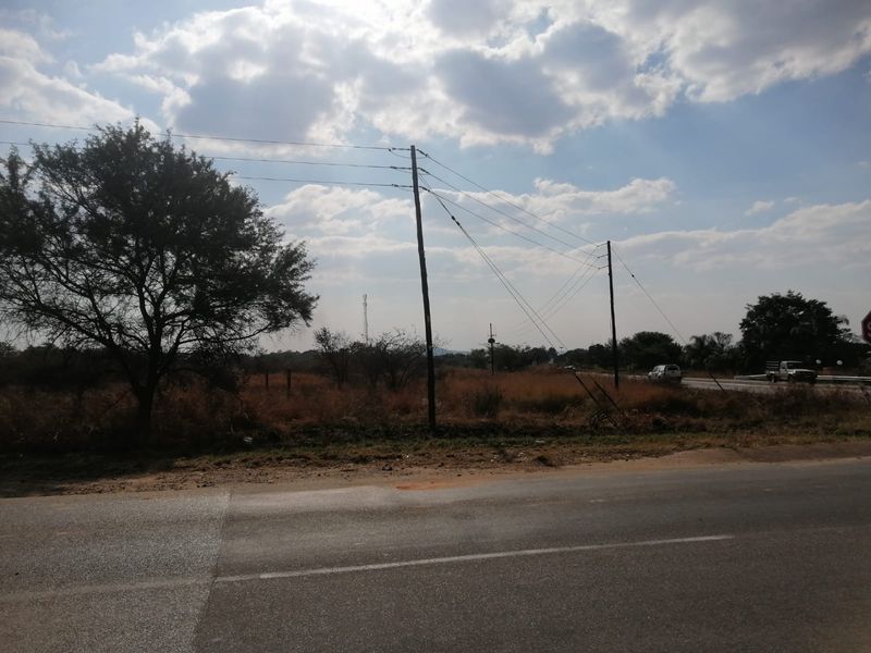 A view of the vacant residential land from the adjacent asphalt road, featuring overhead utility lines and natural vegetation.