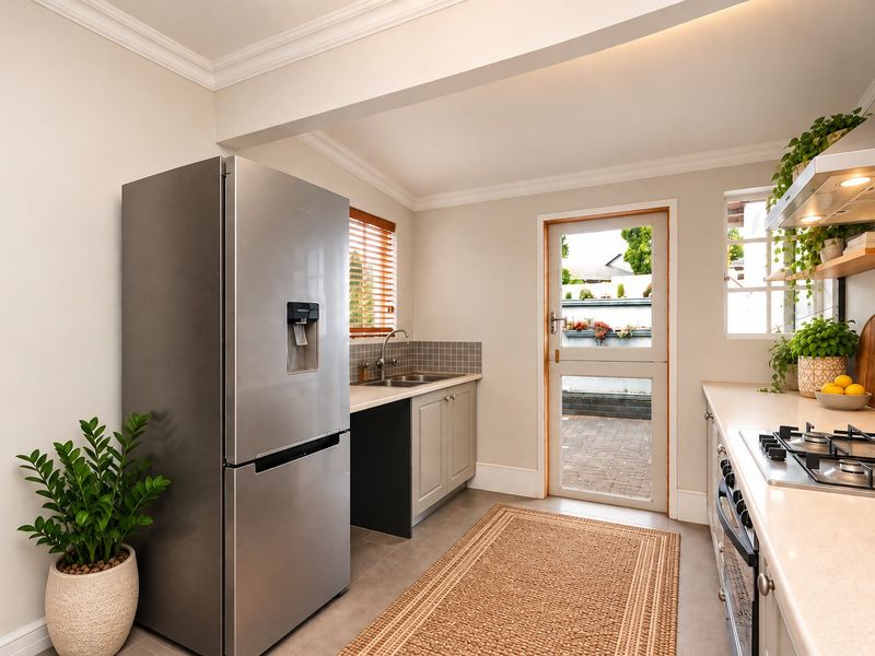 A well-appointed kitchen featuring modern cabinetry, a gas hob, built-in oven, and a stable door providing direct access to the exterior.