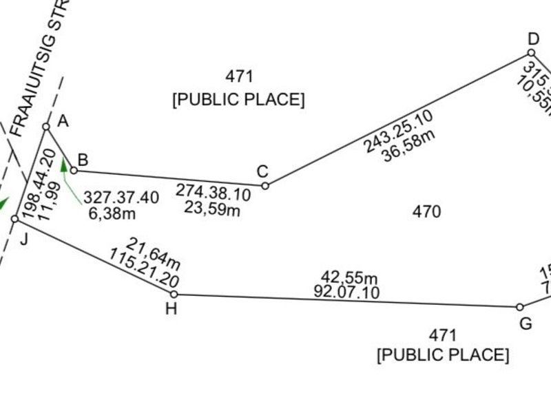 A detailed survey diagram showing the boundary measurements and layout of the residential land parcel.