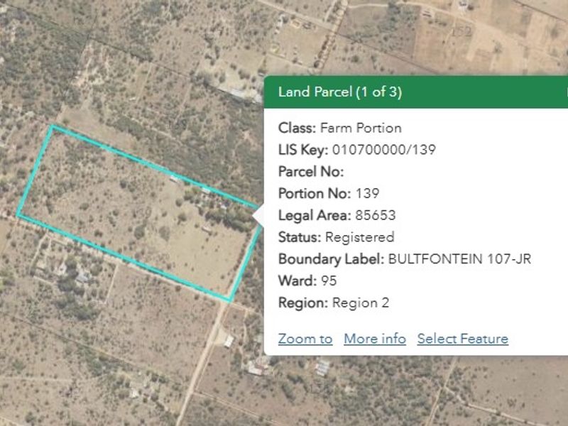 An aerial view of a farm portion land parcel, showing the property boundaries and surrounding landscape.