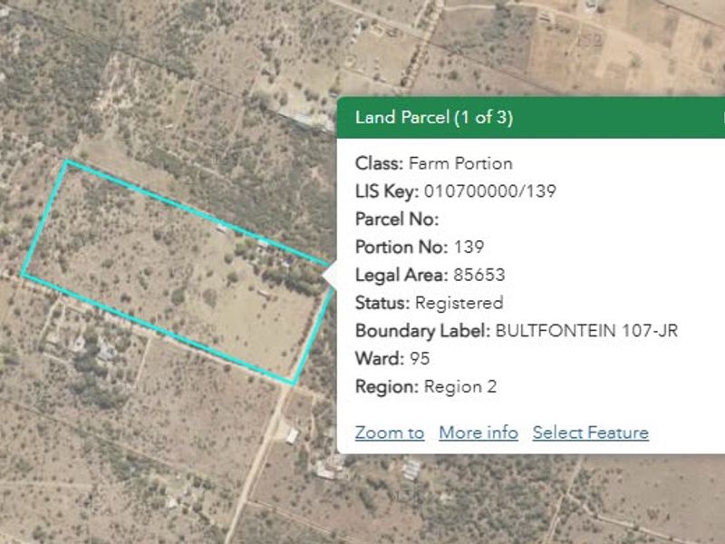 An aerial view of a farm portion land parcel, showing the property boundaries and surrounding rural landscape.
