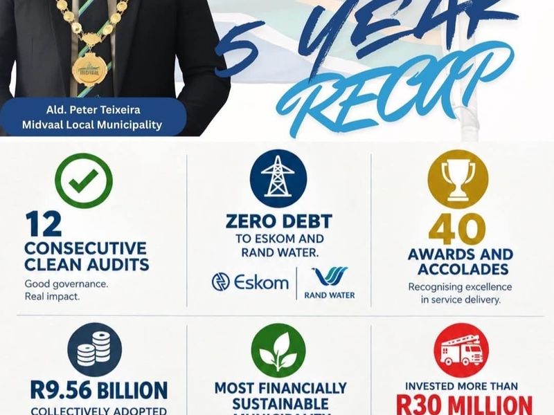 This image is a promotional infographic for the Midvaal Local Municipality and does not depict any real estate property features.