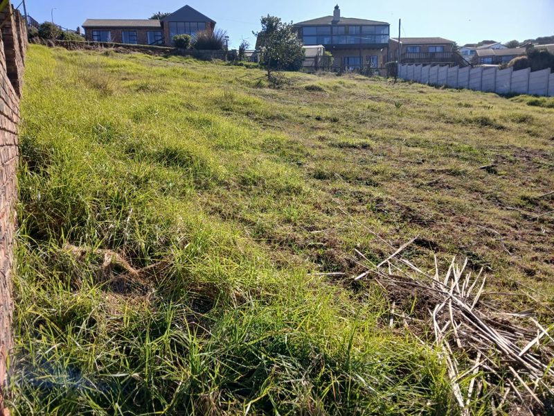A view of a sloped, undeveloped residential plot featuring natural grass cover and a precast concrete boundary wall.