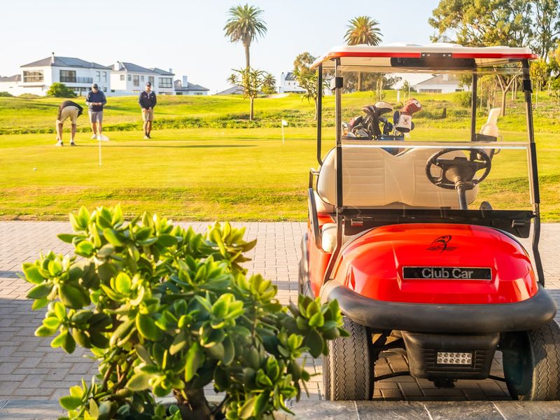 A view of a residential golf course facility featuring a paved driveway and manicured green space.